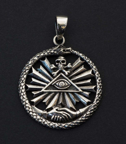 Pendentif Ouroboros en Argent 925 – Symboles Maçonniques et Cycle Éternel