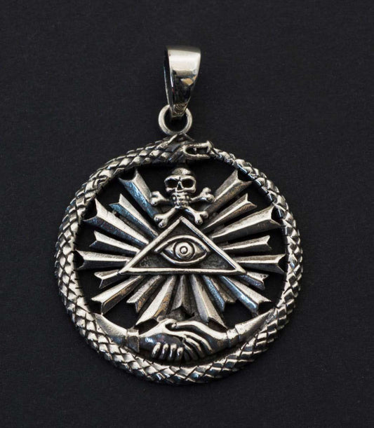 Pendentif Ouroboros en Argent 925 – Symboles Maçonniques et Cycle Éternel