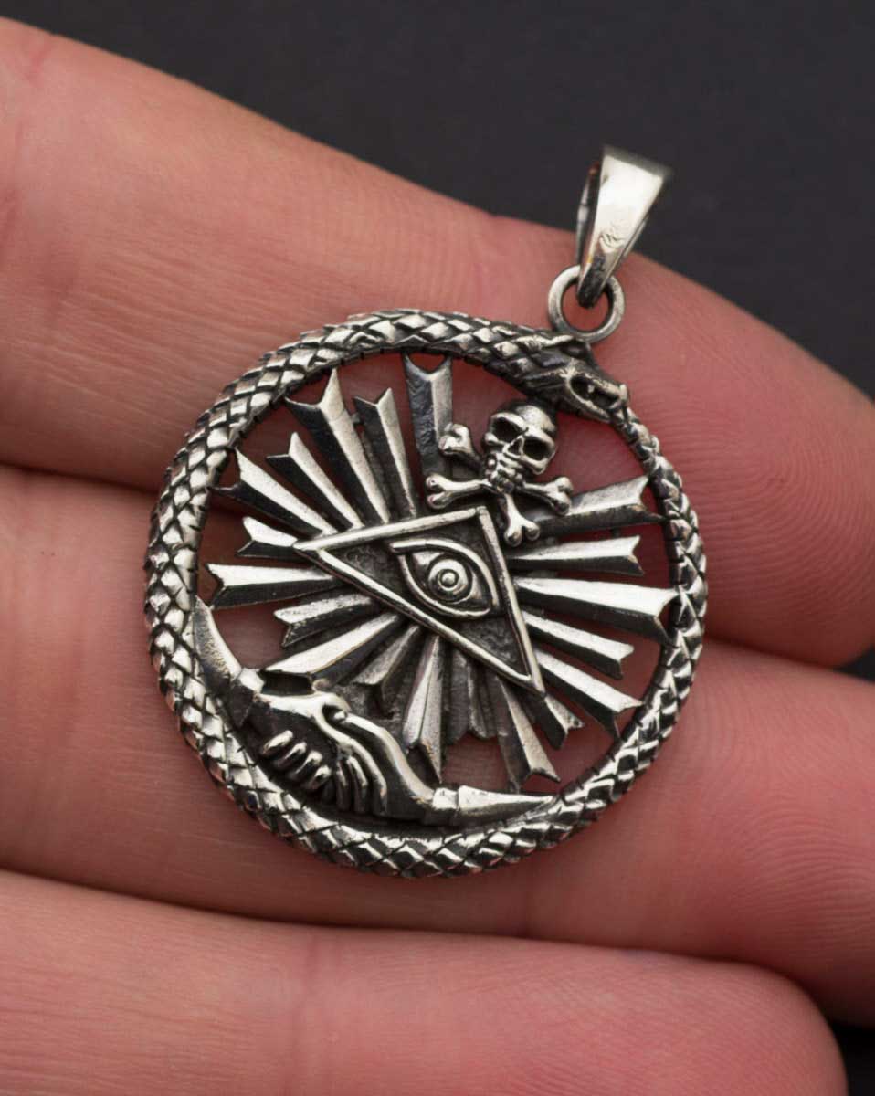 Pendentif Ouroboros en Argent 925 – Symboles Maçonniques et Cycle Éternel