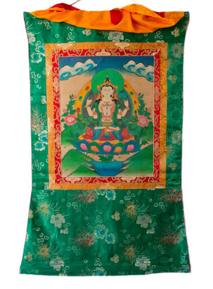 Thangka Tibétain Chenrezig – Symbole De La Compassion Universelle