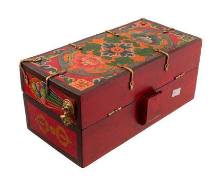 Autel de voyage tibétain 26 cm – temple bouddhiste artisanal en bois peint avec tiroirs