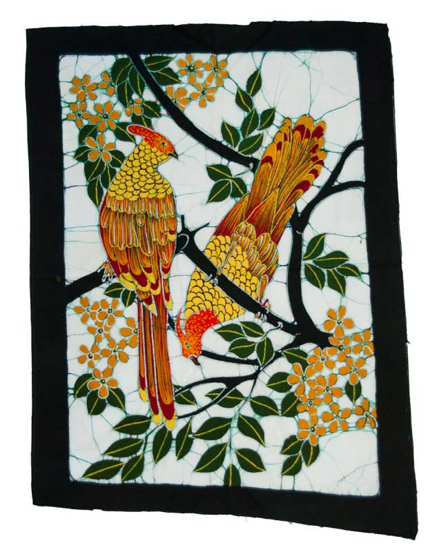 Batik du Sri Lanka Oiseaux Amoureux – Peinture Artisanale sur Coton