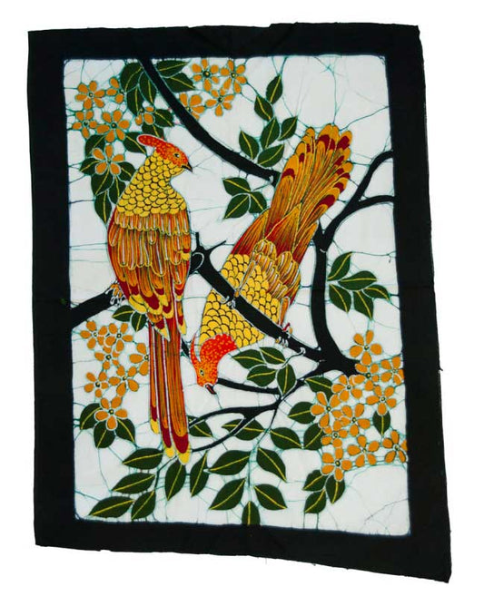 Batik du Sri Lanka Oiseaux Amoureux – Peinture Artisanale sur Coton
