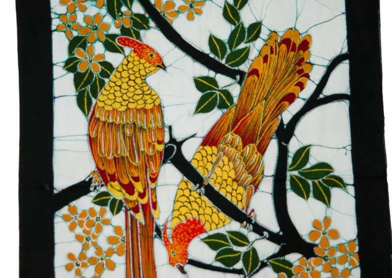 Batik du Sri Lanka Oiseaux Amoureux – Peinture Artisanale sur Coton