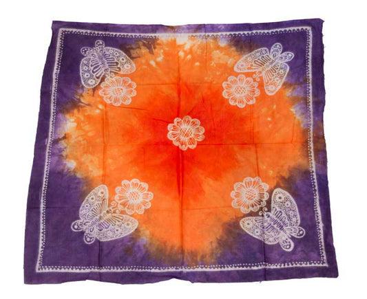 Batik du Sri Lanka Fleur et Papillon – Peinture Artisanale sur Coton