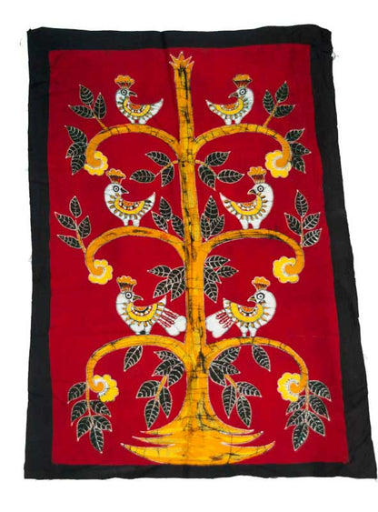 Batik du Sri Lanka Arbre aux Oiseaux – Toile en Coton Artisanale