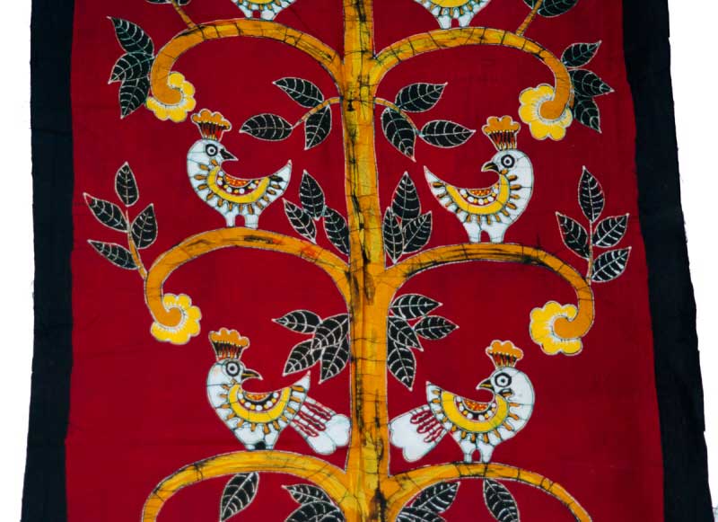 Batik du Sri Lanka Arbre aux Oiseaux – Toile en Coton Artisanale