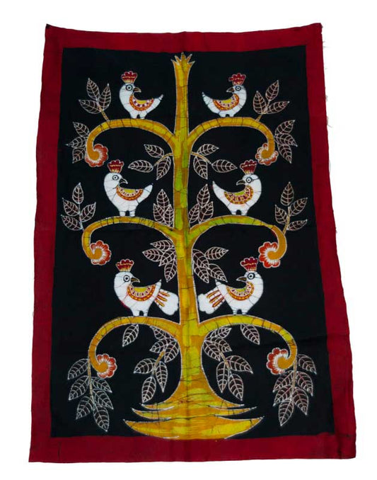 Batik du Sri Lanka Arbre aux Oiseaux – Toile en Coton Artisanale