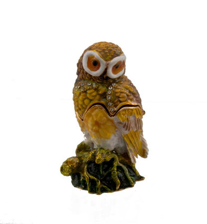 Boîte Cloisonnée Chouette sur Tronc – Boîte à Bijoux Artisanale en Émail