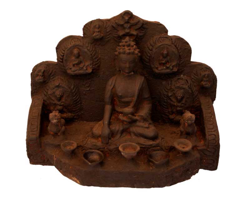 Autel bouddhiste avec statue de Bouddha 47 cm – temple tibétain pagode ancien du Népal