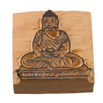 Tampon Encreur En Bois Sculpté Bouddha Symbole Bouddhiste Tibétain