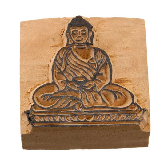 Tampon Encreur En Bois Sculpté Bouddha Symbole Bouddhiste Tibétain