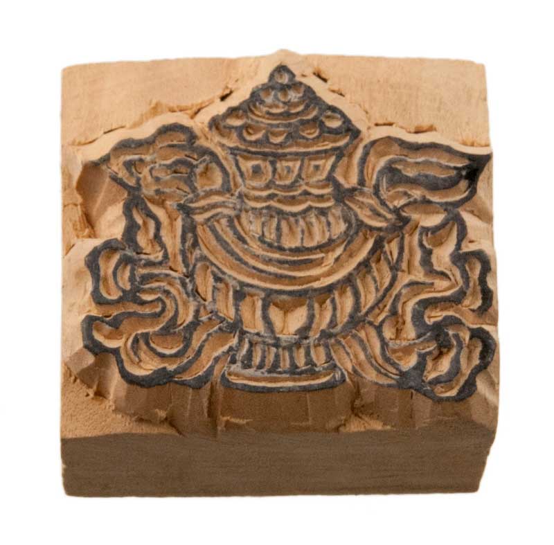 Tampon Encreur En Bois Sculpté Calice De Diamant Kalasa Symbole Auspicieux Bouddhiste Tibétain