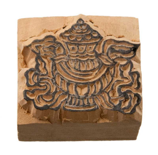 Tampon Encreur En Bois Sculpté Calice De Diamant Kalasa Symbole Auspicieux Bouddhiste Tibétain