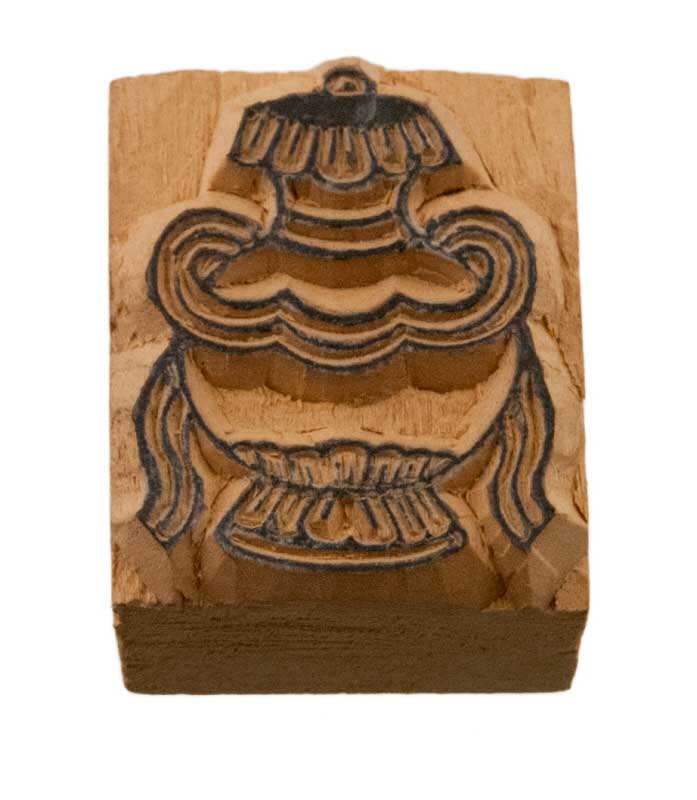 Tampon Encreur En Bois Sculpté Calice De Diamant Kalasa Symbole Auspicieux Bouddhiste Tibétain