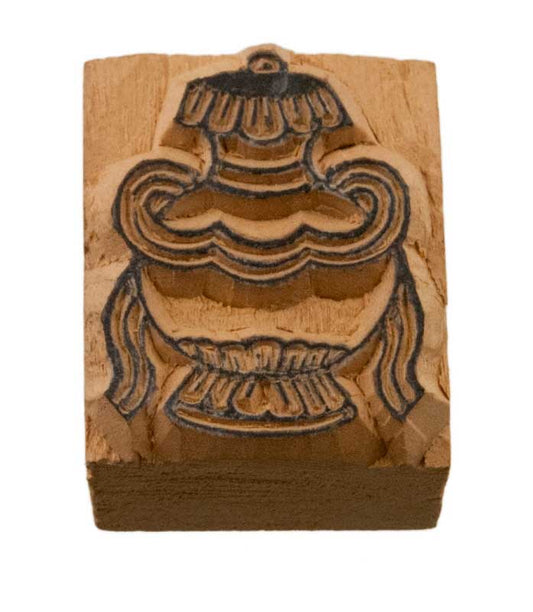 Tampon Encreur En Bois Sculpté Calice De Diamant Kalasa Symbole Auspicieux Bouddhiste Tibétain