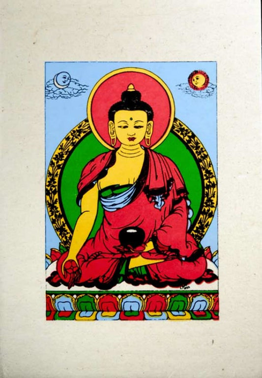 Carte De Vœux Bouddhiste Bouddha Médecine – Papier Népalais Artisanat Spirituel