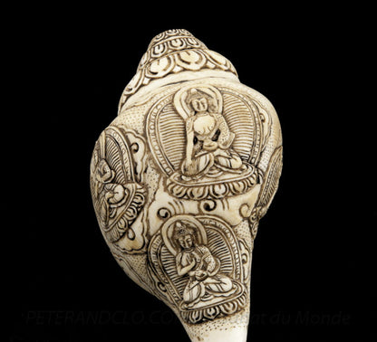 Conque Tibétaine à Prières Astamangala – Symbole Auspicieux Bouddhiste du Népal