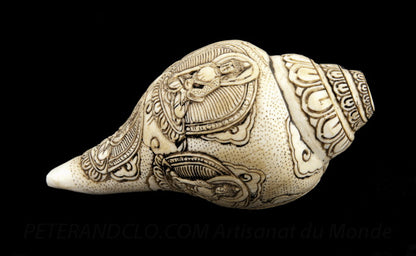 Conque Tibétaine à Prières Astamangala – Symbole Auspicieux Bouddhiste du Népal