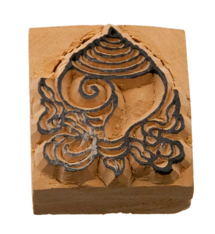 Tampon Encreur En Bois Sculpté Conque Bouddhiste Tibétain