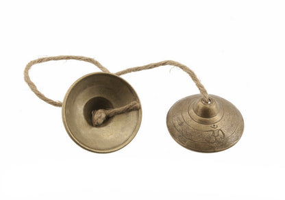 Tingsha Tibétaines Anciennes – Cymbales Bouddhistes en Laiton Ø 7,8 cm