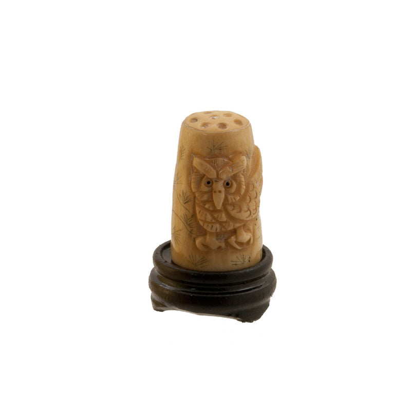 Dé à Coudre Netsuke Chouette en Os de Bœuf – Sculpture Artisanale Chinoise