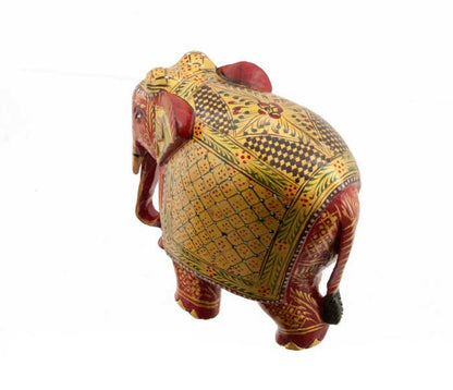 Statue Éléphant En Bois Peint – Sculpture Indienne Artisanale