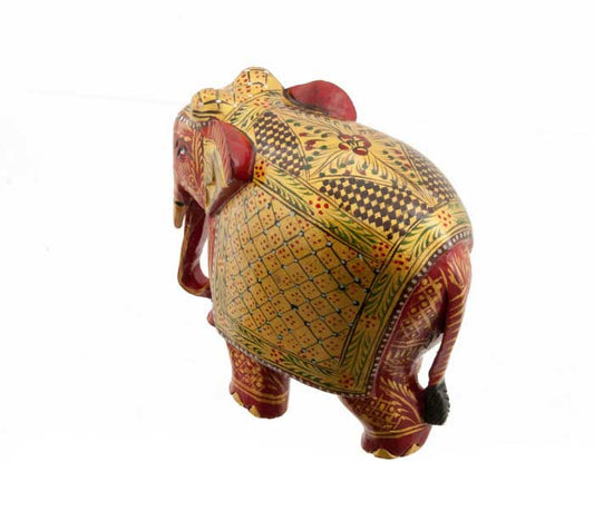 Statue Éléphant En Bois Peint – Sculpture Indienne Artisanale