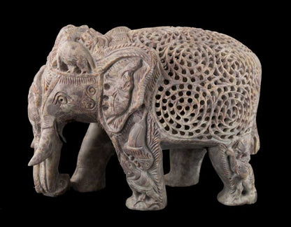 Statue Éléphant En Stéatite – Très Grand Modèle – Artisanat Indien De Prestige