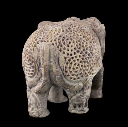 Statue Éléphant En Stéatite – Très Grand Modèle – Artisanat Indien De Prestige