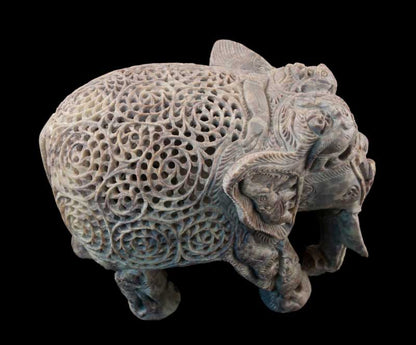 Statue Éléphant En Stéatite – Très Grand Modèle – Artisanat Indien De Prestige