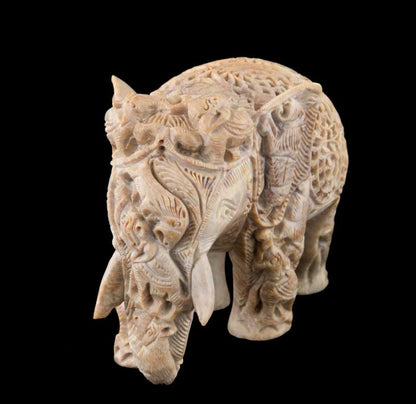 Statue Éléphant En Stéatite – Grand Modèle – Artisanat Indien De Prestige