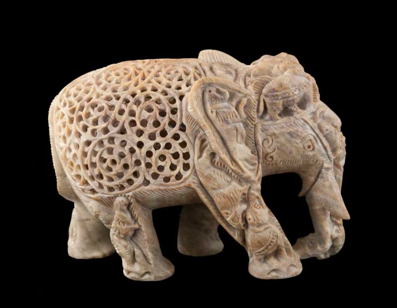 Statue Éléphant En Stéatite – Grand Modèle – Artisanat Indien De Prestige