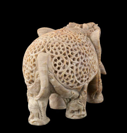 Statue Éléphant En Stéatite – Grand Modèle – Artisanat Indien De Prestige