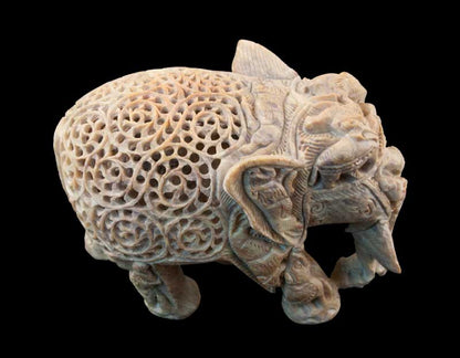 Statue Éléphant En Stéatite – Grand Modèle – Artisanat Indien De Prestige