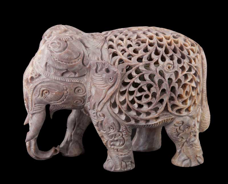 Statue Éléphant En Stéatite – Grand Modèle – Artisanat Indien De Prestige