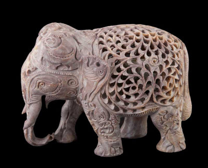 Statue Éléphant En Stéatite – Grand Modèle – Artisanat Indien De Prestige