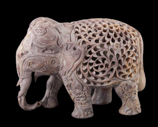 Statue Éléphant En Stéatite – Grand Modèle – Artisanat Indien De Prestige
