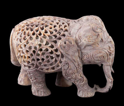 Statue Éléphant En Stéatite – Grand Modèle – Artisanat Indien De Prestige