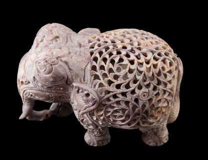 Statue Éléphant En Stéatite – Grand Modèle – Artisanat Indien De Prestige