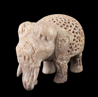 Statue Éléphant En Stéatite – Grand Modèle – Artisanat Indien De Prestige