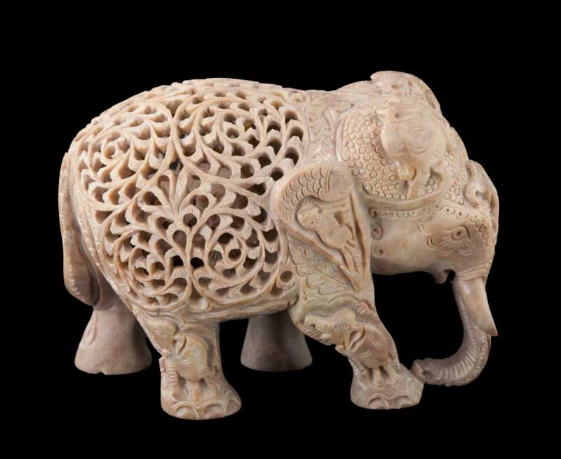 Statue Éléphant En Stéatite – Grand Modèle – Artisanat Indien De Prestige