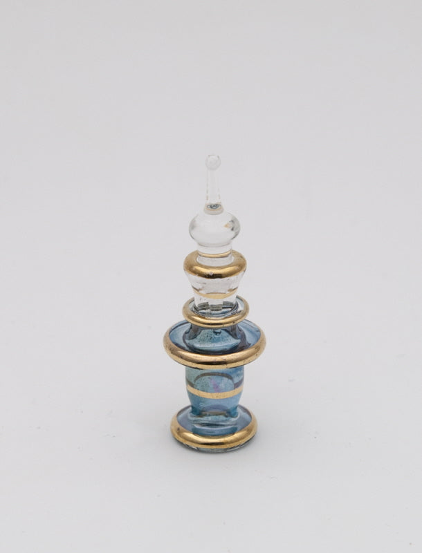 Flacon À Parfum Égyptien Bleu Et Doré En Verre Soufflé – Artisanat Oriental