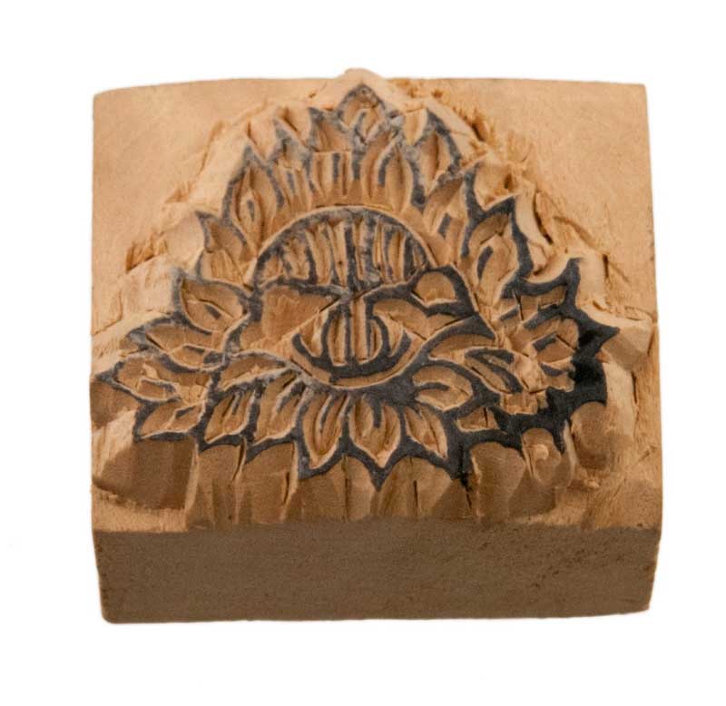 Tampon Encreur En Bois Sculpté Fleur De Lotus Bouddhiste Tibétain