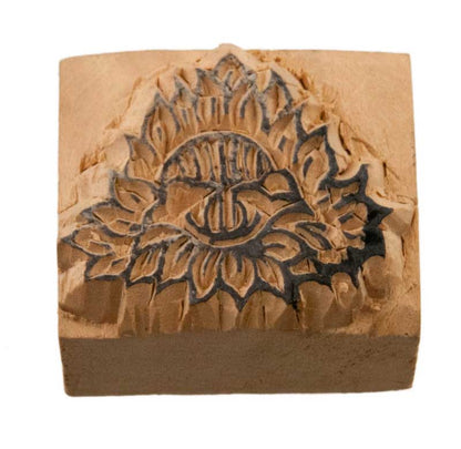 Tampon Encreur En Bois Sculpté Fleur De Lotus Bouddhiste Tibétain