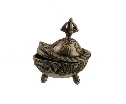 Coupe Kapala Tibétaine Ciselée en Métal – Objet Rituel Bouddhiste Tantrique