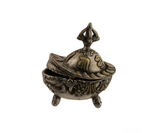 Coupe Kapala Tibétaine Ciselée en Métal – Objet Rituel Bouddhiste Tantrique