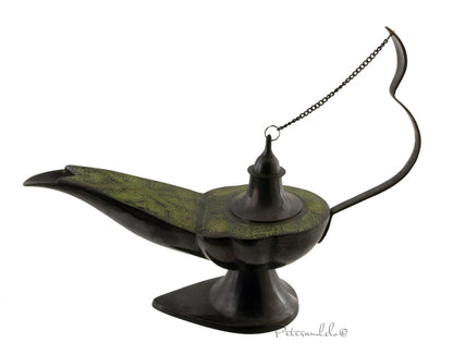 Énorme Lampe d’Aladin en Laiton 53 cm – Patine Brune et Verte – Artisanat Indien