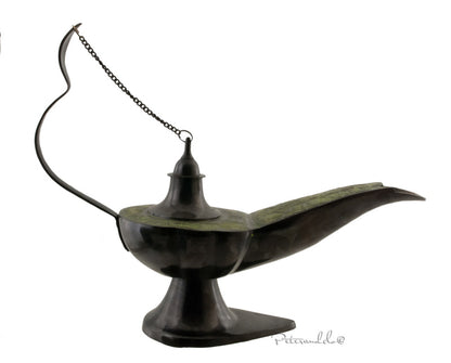Énorme Lampe d’Aladin en Laiton 53 cm – Patine Brune et Verte – Artisanat Indien