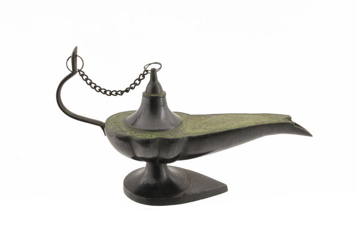 Grande Lampe d’Aladin en Laiton 30 cm – Patine Brune et Verte – 100 % Fait Main en Inde